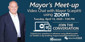 4月14日晚和万锦市市长薛家平进行Zoom视像会议